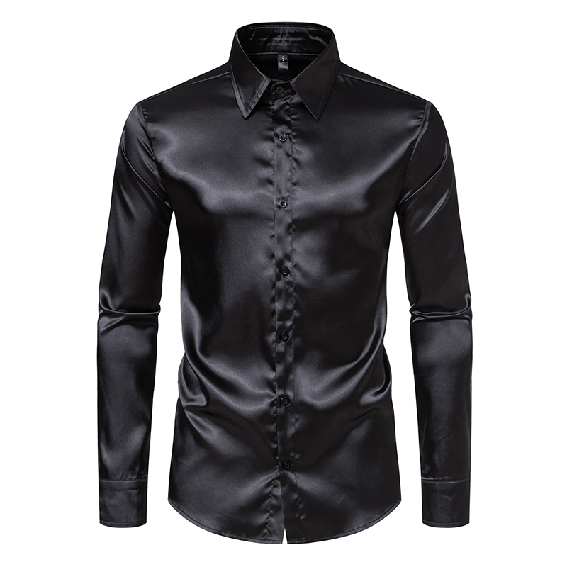 Mens Satin Silk Dress Shirt - 남자 블랙 새틴 럭셔리 드레스 셔츠