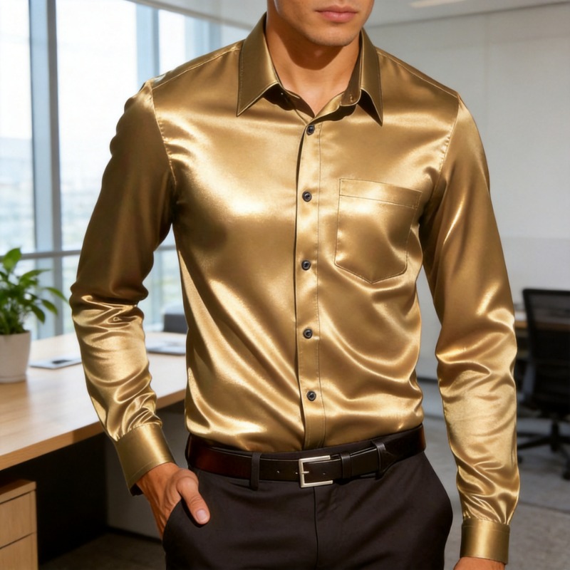 Mens Satin Silk Dress Shirt - 남성용 새틴 느낌 아이스 실크 드레스