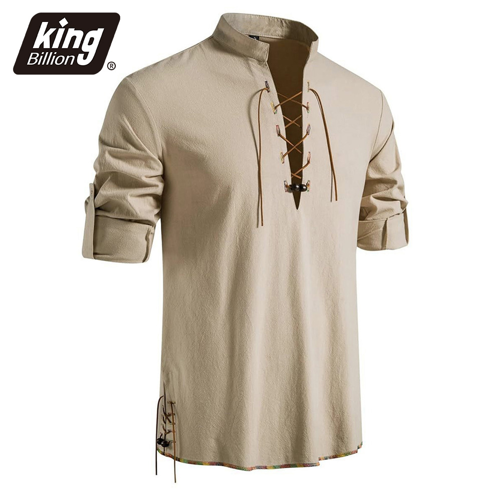 Medieval Gothic Lace Up Pirate Shirt - 남성용 헨리넥 중세풍 셔츠 레트로 바이킹