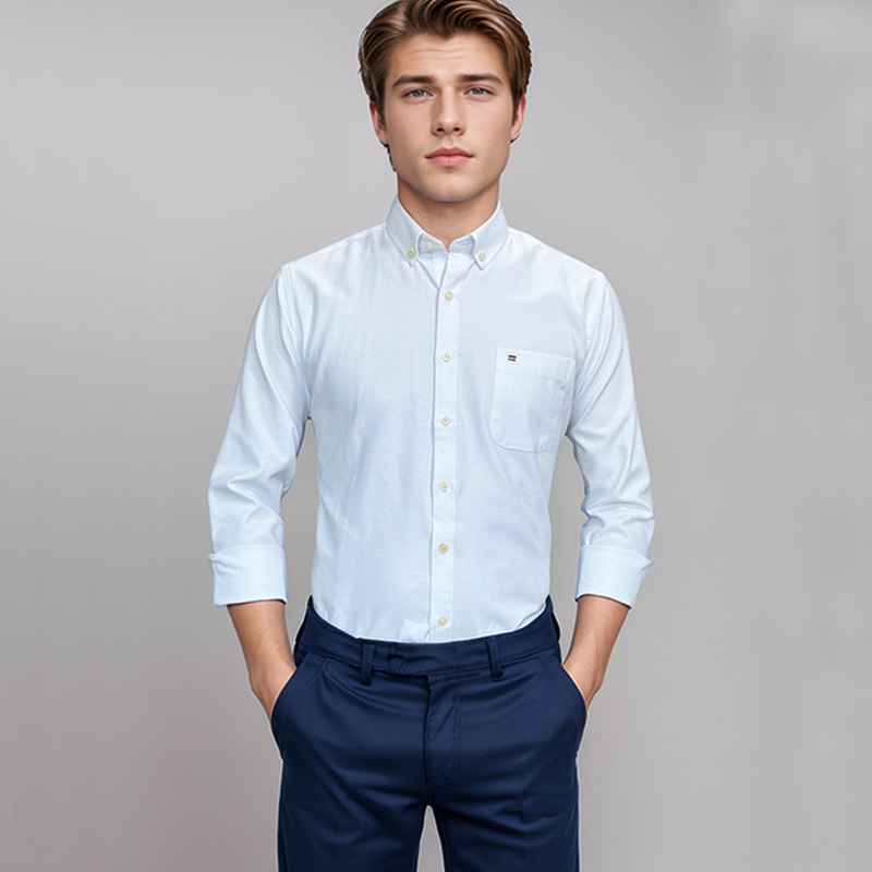 Oxford Cotton Casual Shirt Business - 남성용 100% 면 셔츠, 긴 소매