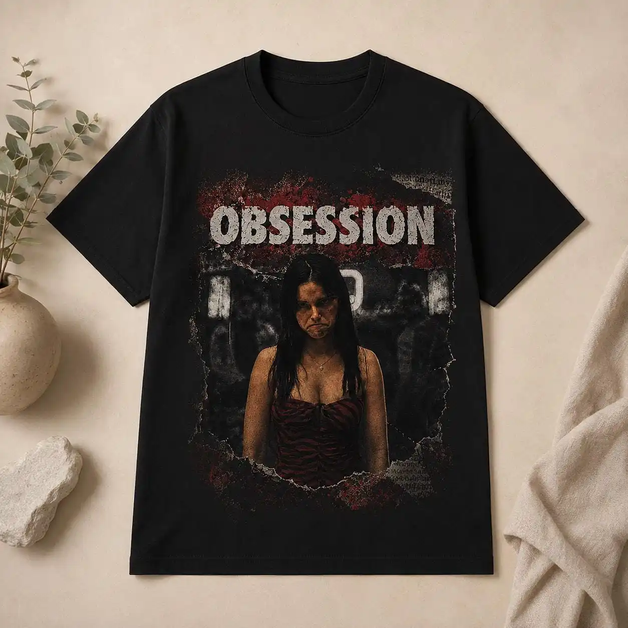 Acid Wash Vintage Graphic T Shirt - 오브세션 그래픽 티셔츠, 빈티지 애시드 워시