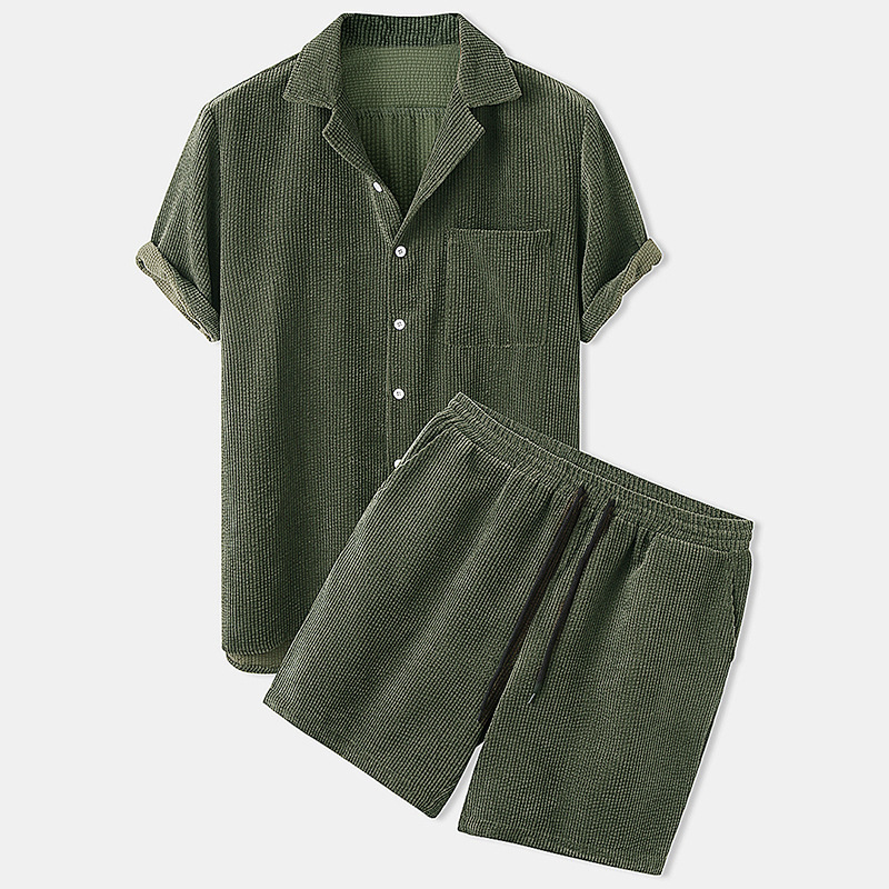 Corduroy Button Up Shirt Men - 2025 신사복 여름 코듀로이 셔츠와 반바지