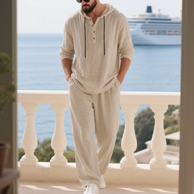 크로스보더 가을 린넨 남성 캐주얼 수트 루즈핏 후드 헨 - Mens Linen Shirt Long Sleeve 리뷰 및 가격