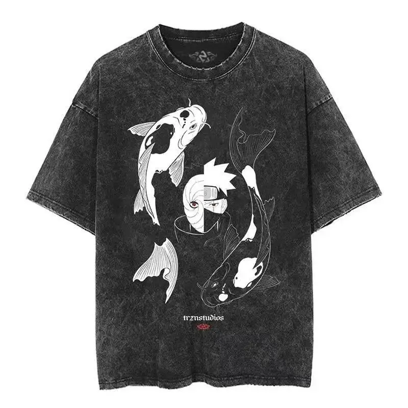 디스트레스드 워시 티셔츠 나루토 남녀공용 애시드 워시  - Acid Wash Vintage Graphic T Shirt 리뷰 및 가격