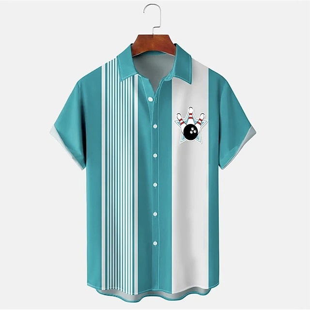 남성용 스트라이프 볼링 패턴 프린트 반팔 라펠 셔츠 레 - Short Sleeve Bowling Shirt Retro 리뷰 및 가격