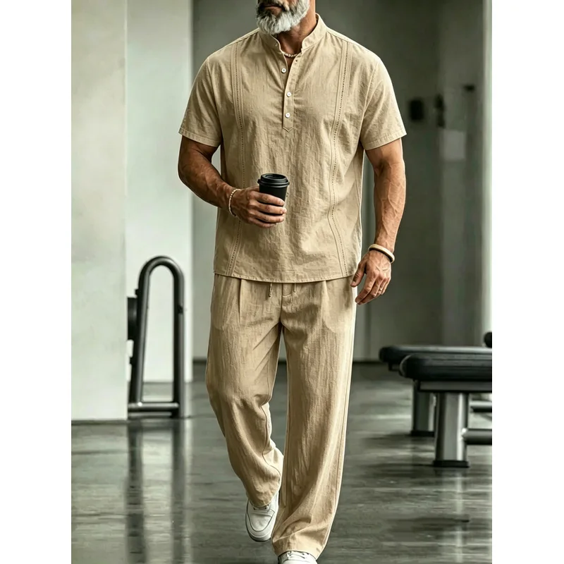 남성 린넨 캐주얼 투피스 세트 반팔 솔리드 라펠 셔츠  - Mens Linen Shirt Long Sleeve 리뷰 및 가격