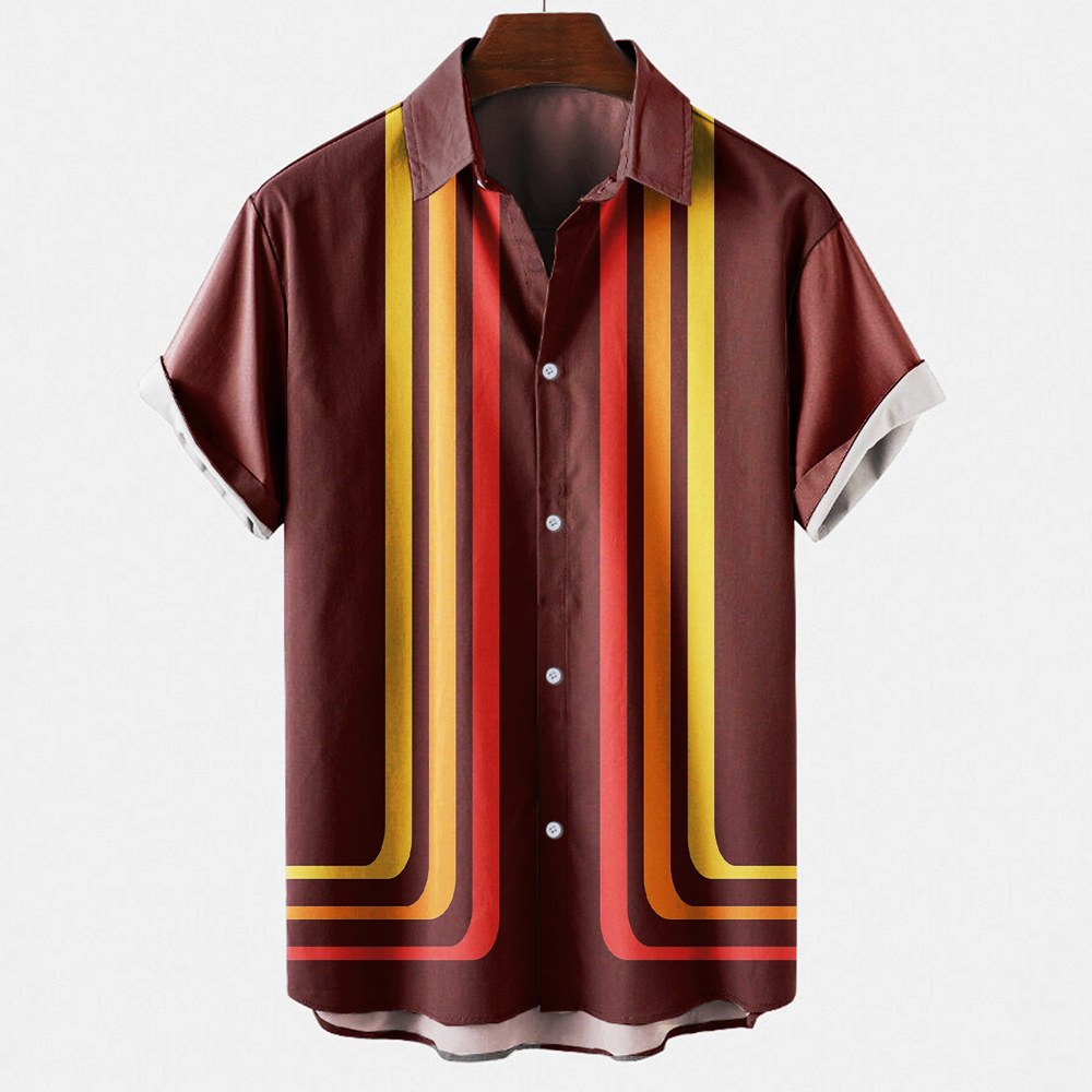 남성용 빈티지 레트로 스트라이프 패턴 컬러 블록 볼링  - Short Sleeve Bowling Shirt Retro 리뷰 및 가격
