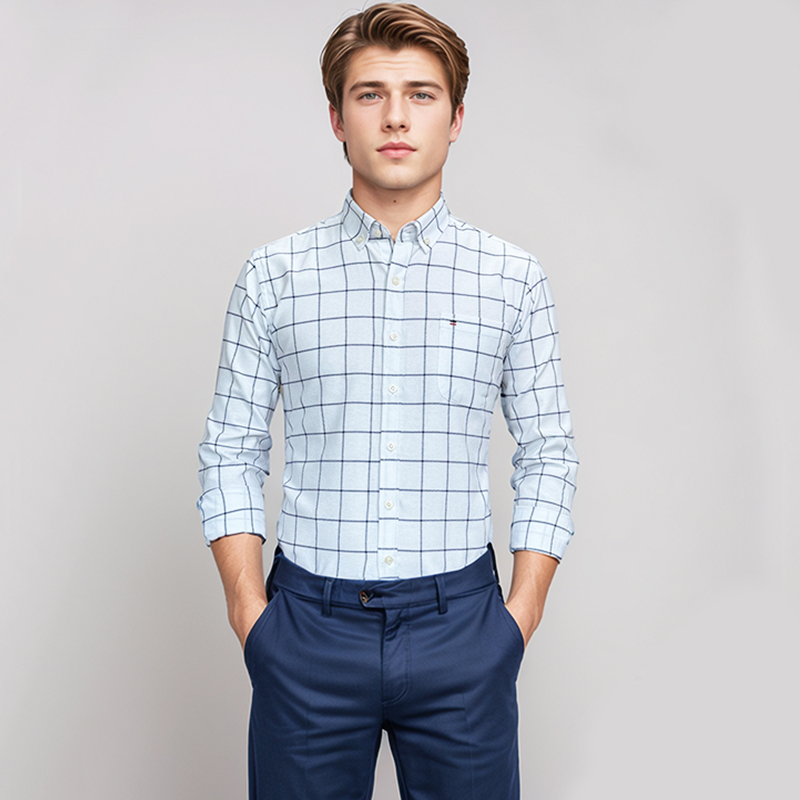 남성용 100% 면 셔츠, 긴 소매 격자 무늬 옥스포드 - Oxford Cotton Casual Shirt Business 리뷰 및 가격