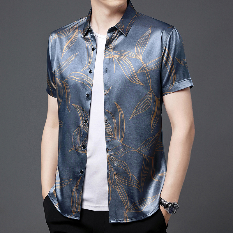 여름 2022 남자의 실크 의류 패션 인쇄 짧은 소매  - Mens Satin Silk Dress Shirt 리뷰 및 가격