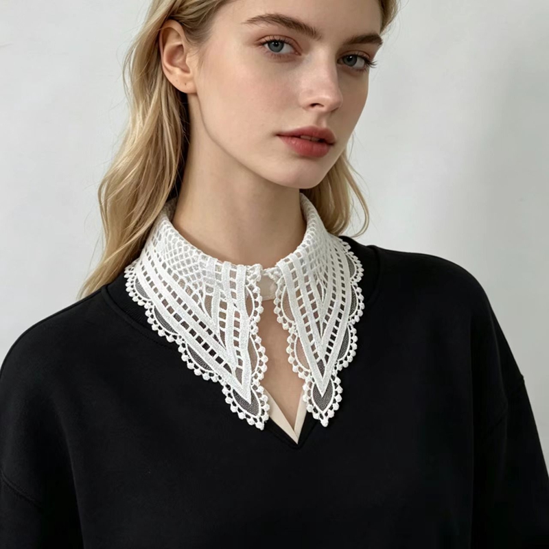 레이디 화이트 러플 장식 플로럴 자수 탈부착 가능한 칼 - Shirts 리뷰 및 가격