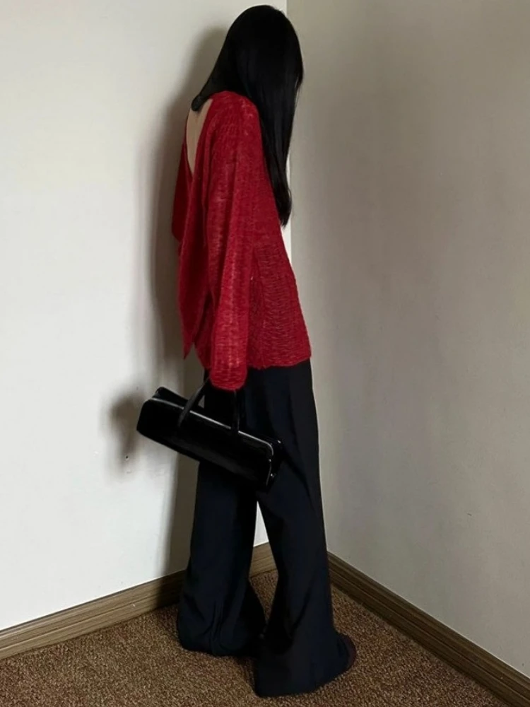Y2K 시스루 니트 여성용 티셔츠, 빈티지 크로스 백리 - Shirts 리뷰 및 가격