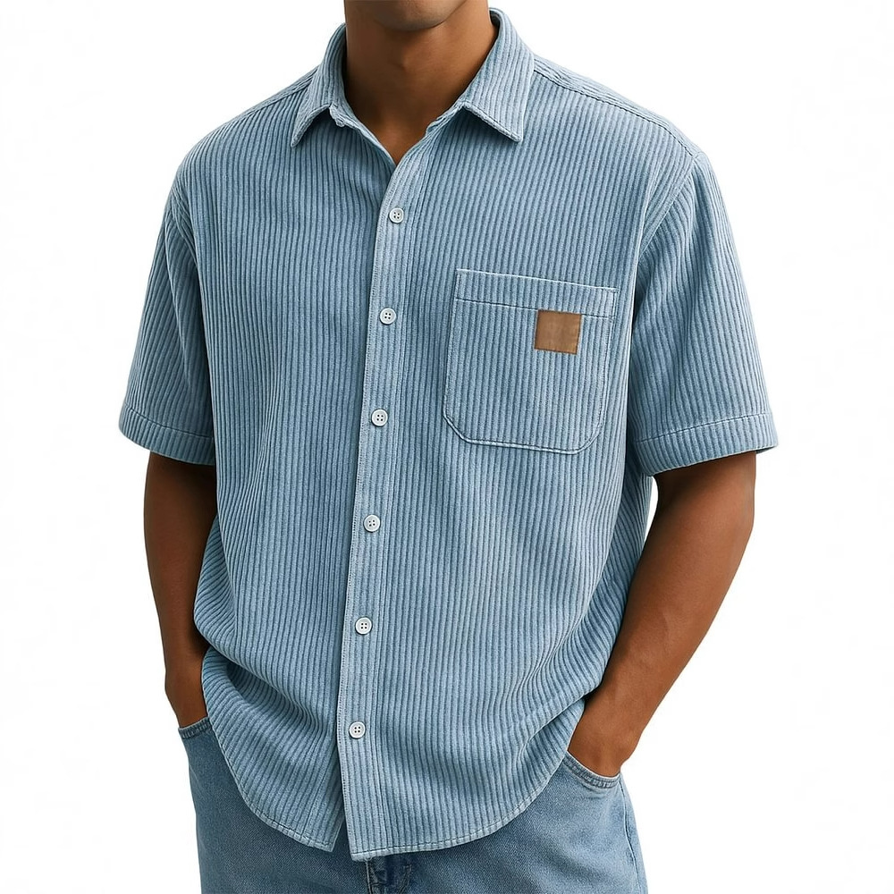 남성용 코듀로이 반소매 셔츠, 빈티지 패치 포켓 여름  - Corduroy Button Up Shirt Men 리뷰 및 가격